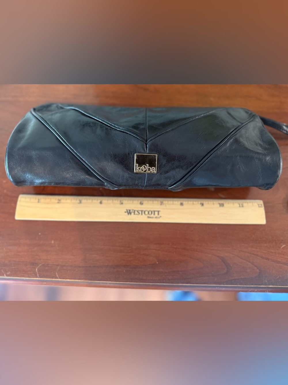 Vintage Kooba Oversized Leather Barrel Clutch w/ Wristlet & Removable Chain - Picture 9 of 10